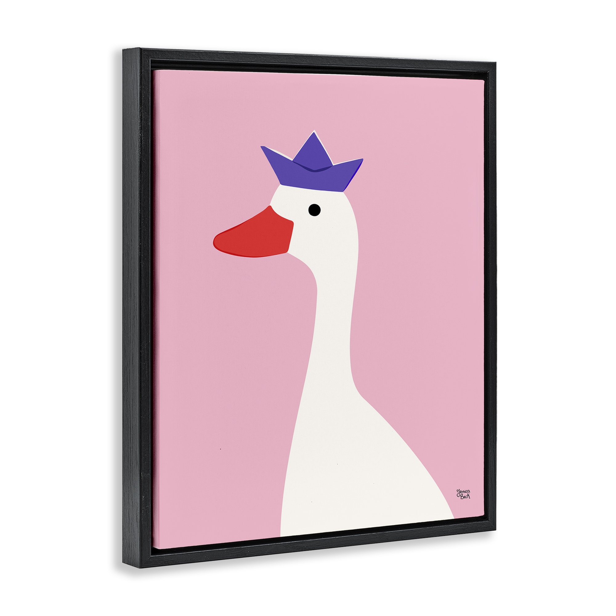 Stupell Industries Crowned Goose on Pink Animals Painting Black Floater Framed Canvas Art Print Wall Art, 25 x 31