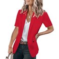 thumbnail image 4 of Sopiago Short Sleeve Blazers for Women Open Front Work Office One Button Jackets Blazer Pocket Red,2XL, 4 of 6