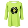 thumbnail image 3 of EHTMSAK Plus Size Tee Shirts for Women 3/4 Sleeve Sunflower Printed Elbow Length Solid Color Crewneck Blouses Summer Plus Size Shirts 2024 Trendy Loose Fit Casual Tee Tops Light Green XL, 3 of 4