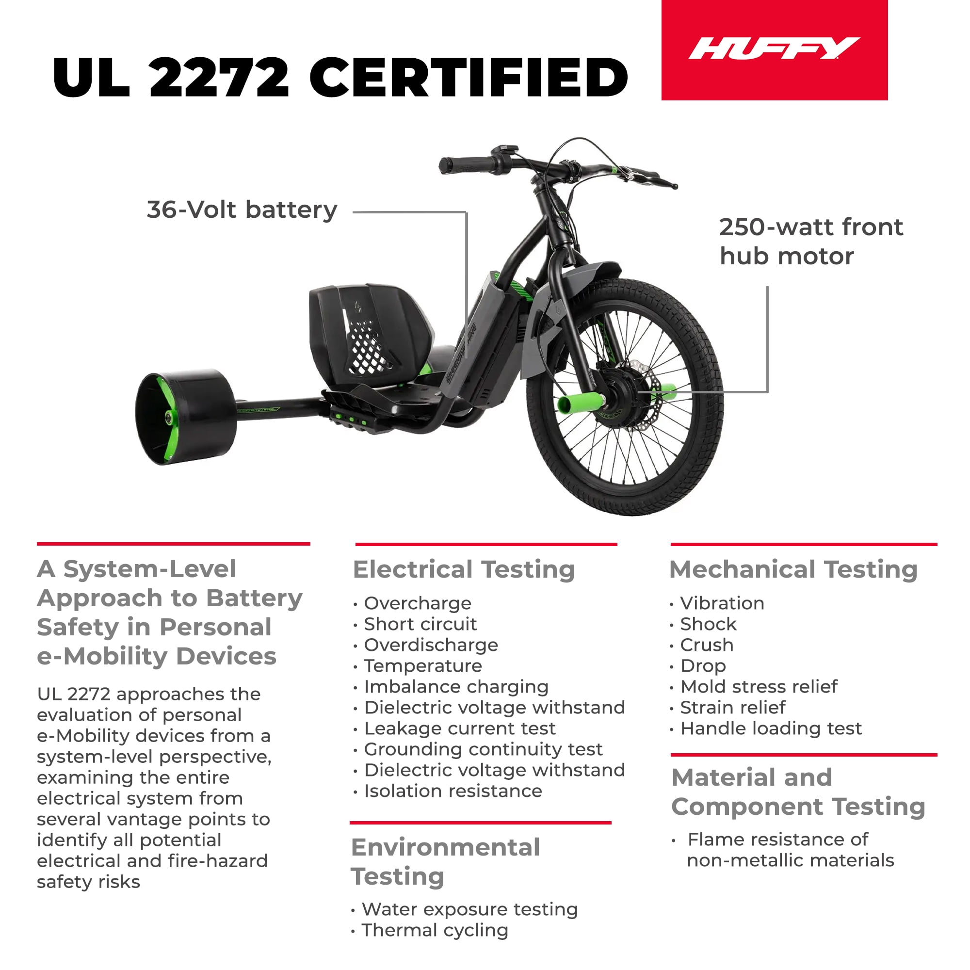 Huffy Green Machine 36V Electric Drift Trike, 15 MPH, Adult/Teens