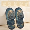 thumbnail image 2 of Bixox Men's Women's Starry Sky Meditating Lion Patterned Plush House Slippers, Memory Foam Slippers, Indoor and Outdoor Warm Plush Bedroom Shoes, Soft Flat Sole, Comfortable and Non-slip, 2 of 5