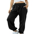 thumbnail image 1 of CNKOO Women Autumn Casual Pants Solid Color Drawstring Elastic-Waist Long Trousers with Pockets M, 1 of 4