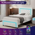 thumbnail image 5 of 4 Ever Winne Twin Size LED Bed Frame with Headboard，Upholstered Platform Bed Frame with Diamond Tufted Headboard and Footboard，White, 5 of 7