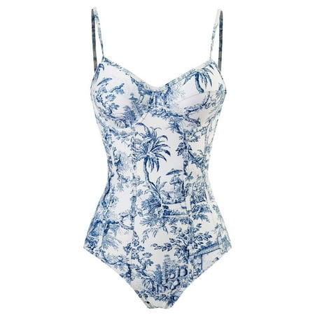 Women s Sexy Floral Print Bathing Suits Spaghetti Strap One Piece Swimsuits Slimming High Cut Swimwear Monokini Beachwear