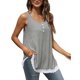 thumbnail image 3 of Blusa de empalme de encaje para mujer, cuello redondo, botón, cómoda, cuello redondo, sin mangas, Top gris S, 3 of 8