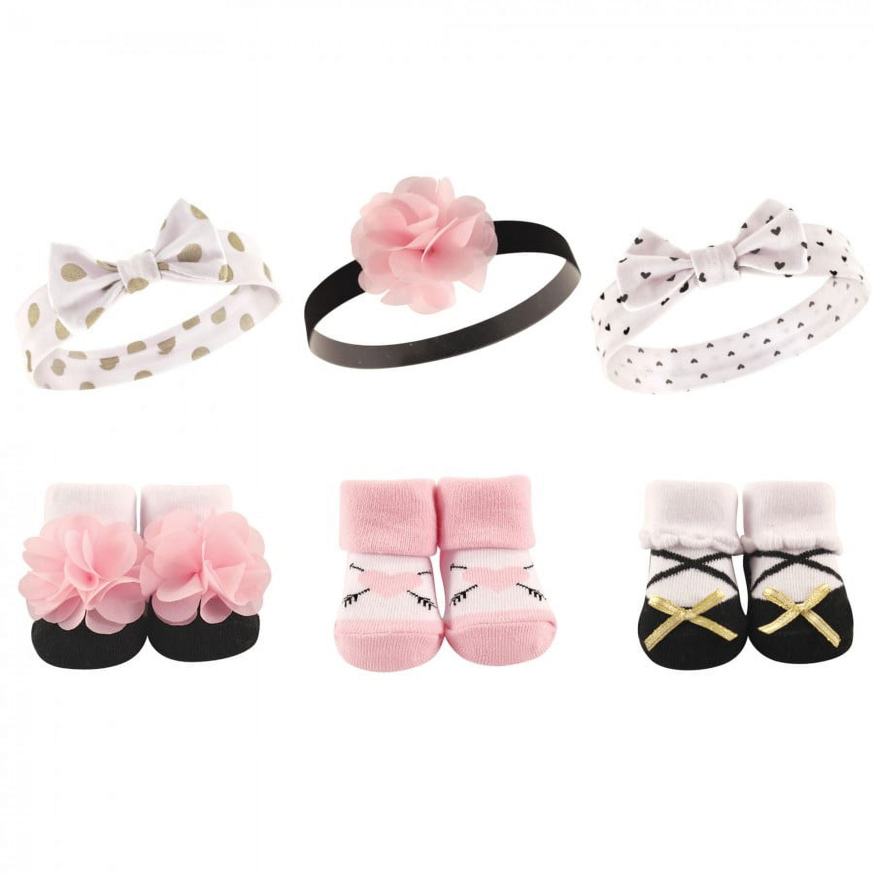 Hudson Baby Headband and Socks Giftset, 6-Piece, 0-9 Months