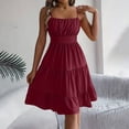 thumbnail image 2 of WRKEKC Midi Dresses for Women Solid Square Neck Sleeveless Smocked Tiered Ruffle Low Back Midi Soft Flowy Soft, 2 of 9