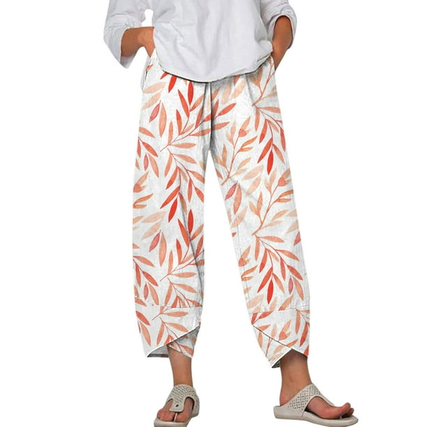 Lolmot Women'S Capri Pants Summer Fashion Solid Cotton Linen