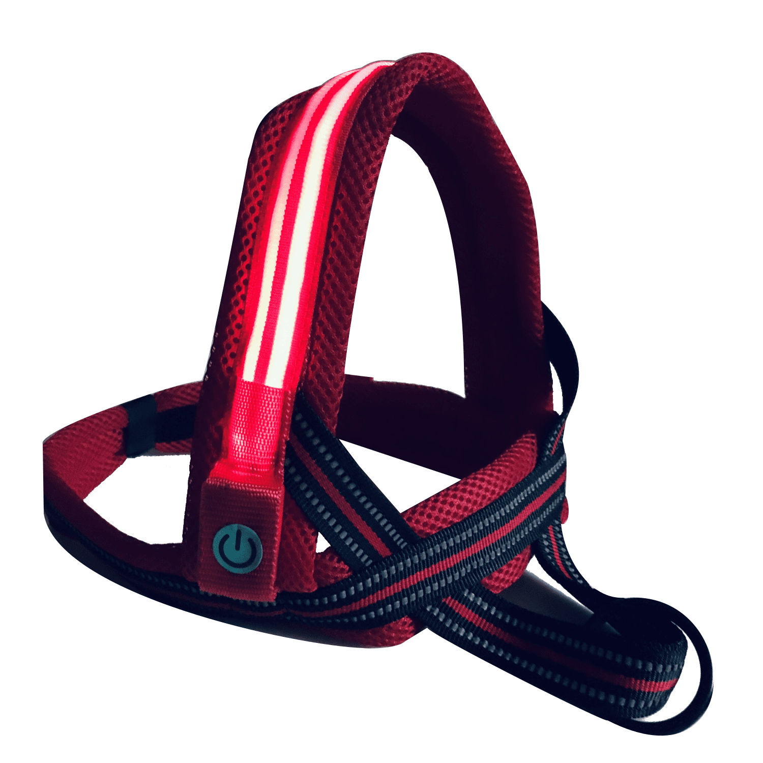 Fast Slip Over LED Large Red Dog Harness With LED Chest Light And Reflective Seams, No Choke Design