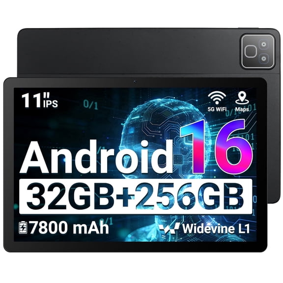 2026 Android 16 Tablet 11inch, Face Unlock, 32GB 256GB 1TB Expand, Octa-core CPU, 7800mAh Large Battery, WiFi6, Touchscreen Display, Widevine L1,Black