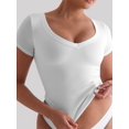 thumbnail image 5 of Womens Short Sleeve Deep V Neck Tops Shirts Fitted Cotton Summer Tshirt Tee White XL, 5 of 9