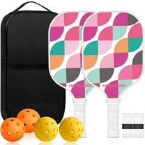 Pickleball Paddle Set of 2 - Lightweight Fiberglass Pickleball Paddles with 4 Balls, Carry Bag and Grip Tapes, Durable Pickleball Rackets for Beginners and Families
