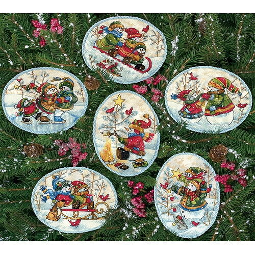 Dimensions Gold Collection "Playful Snowman" Ornaments Counted Cross Stitch, Up To 41/2", Set