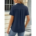 thumbnail image 4 of TEMOFON Women Blouses Summer Short Sleeve Topss Casual Lapel V Neck Navyblue Tee Shirts for Women With Pocket Size M, 4 of 6