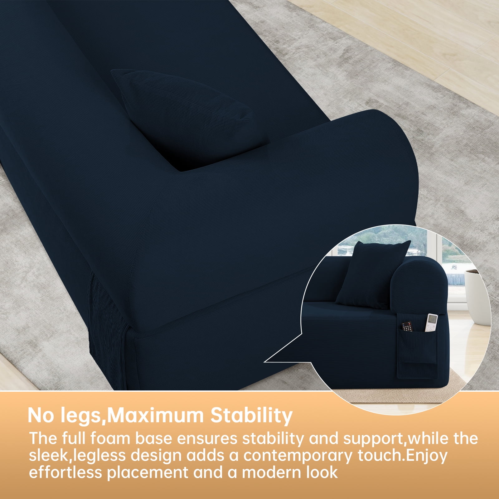 Floor Sofa Sofa-in-a-Box, No Installation & Easy to Transport Memory Foam With Individual Pocket Springs Seat
