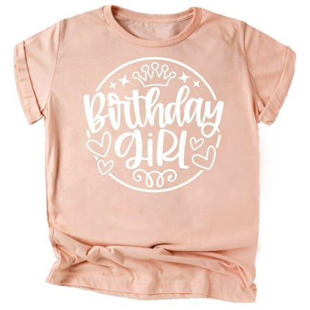 

Olive Loves Apple Birthday Girl Crown Shirt for Baby & Toddler Youth Girls White on Peach Shirt 18 Months