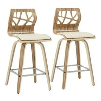 Folia Mid-Century Modern Counter Stool In Zebra Wood And Cream Faux Leather - Set Of 2