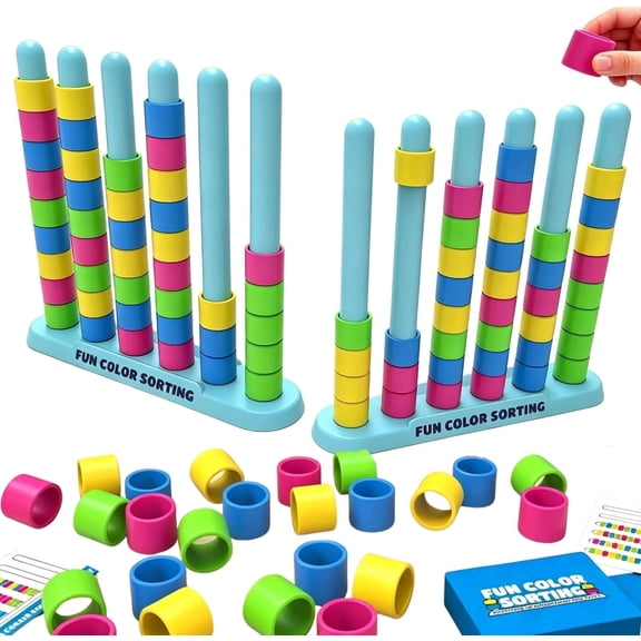 Giant Color Stack Challenge Game, 2Pcs Fast-Paced Color Matching Puzzle Game with 50 Challenge Cards, Fun Party and Family Board Games for Kids Adults (Colorful, 1-2 Player)