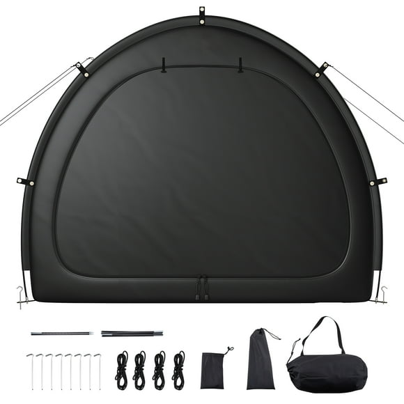 KFFKFF Bike Storage Tent, 1 to 2 Bikes, Outdoor Spacious Bike Storage Tent with Ventilated Window, Waterproof Fan-Shaped Bike Tent with High Strength Fiberglass & Dual Zippers