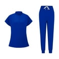 thumbnail image 3 of Women Scrubs Matching Set Round Neck Stretch Tops With Pockets & Cargo Pants Jogger Nurse Work Uniform Sets, 3 of 5