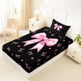 thumbnail image 4 of Erosebridal Girly Bow Twin Sheet Sets, Cute Princess Cartoon Bedding, Black Pink, 3 Pieces, 4 of 5