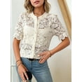 thumbnail image 2 of Womens Lace Short Puff Sleeve Casual Eyelet Crew Neck Button Down Shirts  XL, 2 of 7
