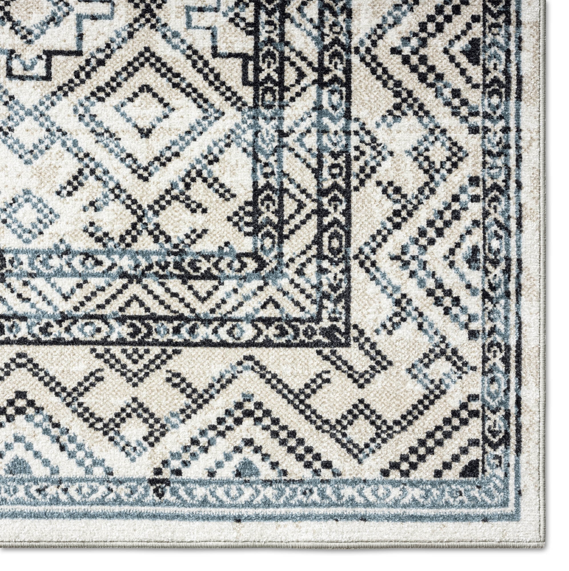 Everwash™ Treasure Cambria Southwest Geometric Machine Washable Area Rug, Beige/Navy Blue, 6'6"x9'2"