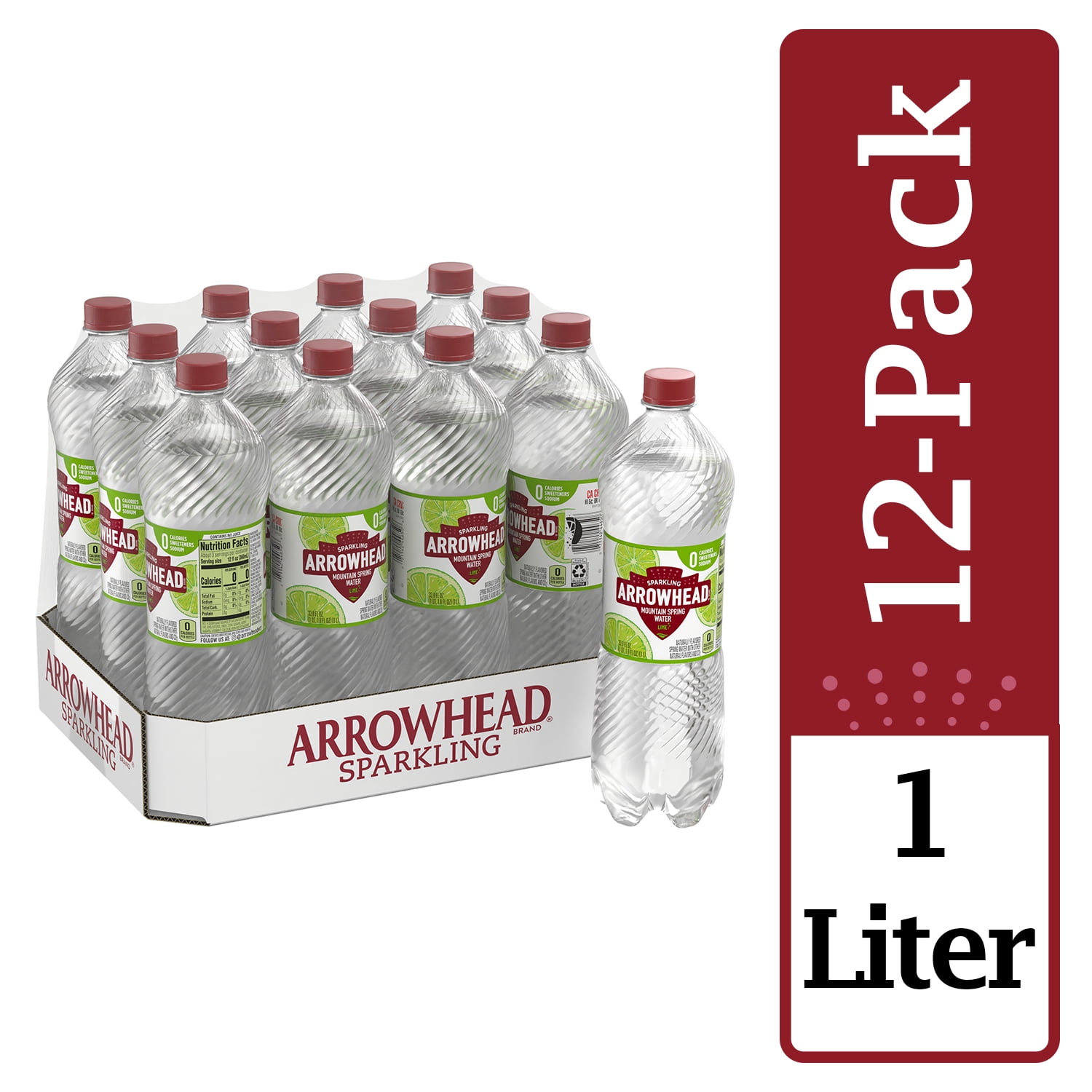 Arrowhead Sparkling Water, Zesty Lime, 33.8 oz. Bottles (Pack of 12)