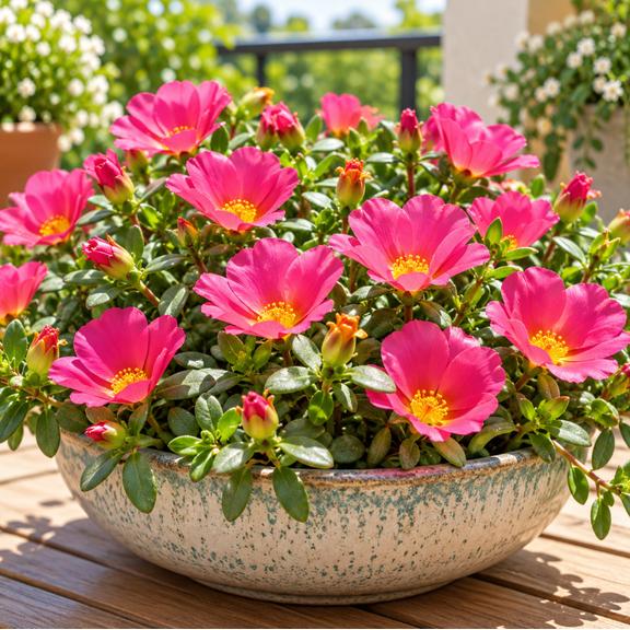 Set 3 Pink Glow Portulaca Live Plants, 4-6 Inch Tall, Pink Flowering Garden Plants for Patio, Containers and Outdoor Spaces