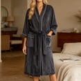 thumbnail image 2 of WRKEKC Bathrobe for Women Coral Fleece Solid Bathrobe with Collar Pockets Belt Long Loungewear Sleepwear Set Soft, 2 of 7