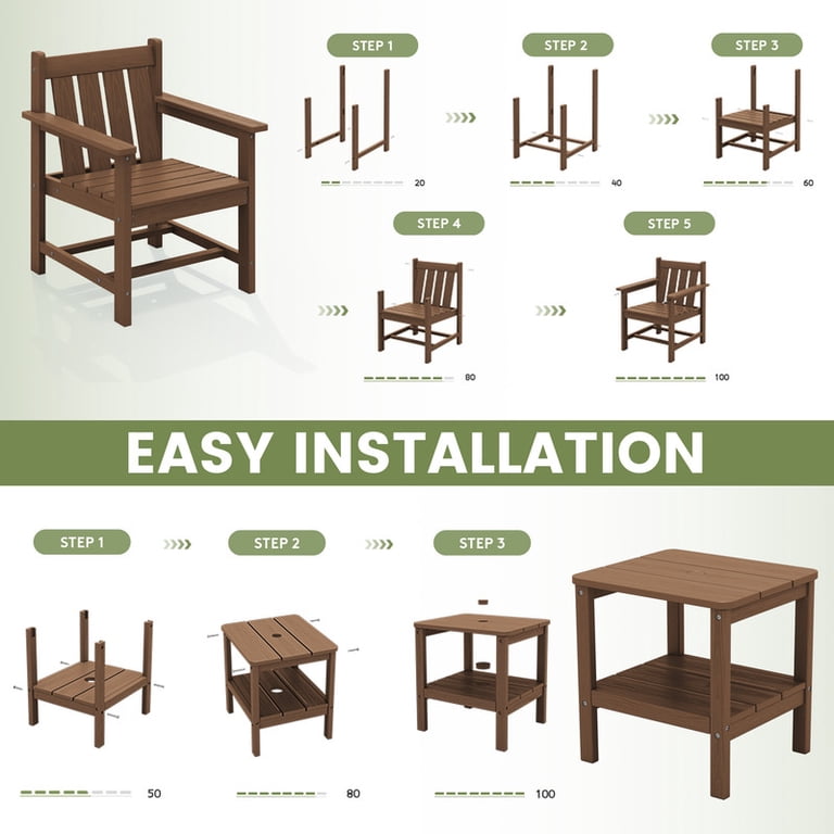 SERWALL 3-Piece HDPE Bistro Set with Armchairs, Brown photo 7