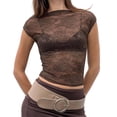 thumbnail image 2 of Endives Mesh Short Sleeve Tops for Women Slim Fit Crop Tops Shirt See Through Lace Going Out Top Club Wear T Shirts for Women L, 2 of 7