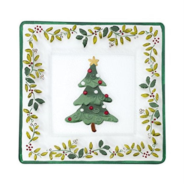 pfaltzgraff winterberry handpainted square glass christmas tree platter