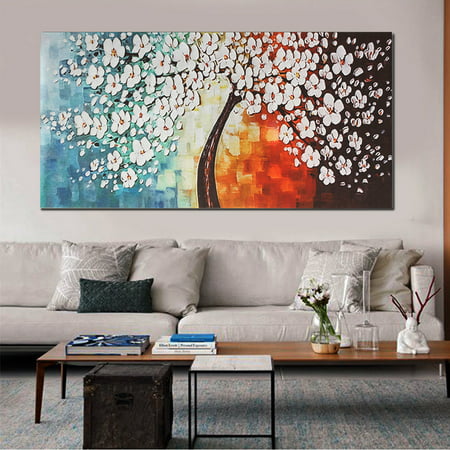 Unframed Canvas Prints White Plum Blossom Paintings Wall Art Picture Home Decor No Frame (Best Way To Frame A Canvas Painting)