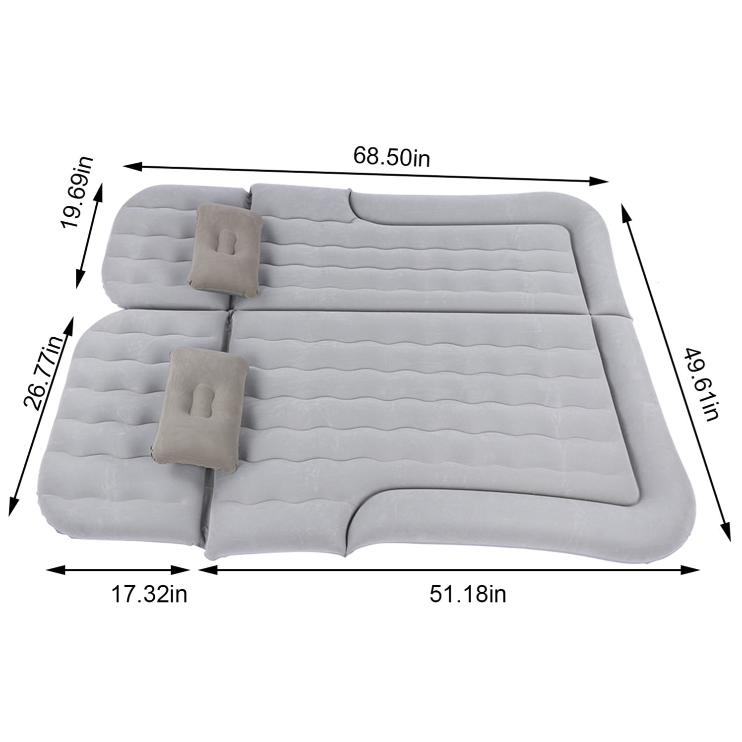 Air Mattress with Pump, Inflatable Mattress Fits Most Cars, Portable Travel Sleeping Bed Back Seat Mattress Airbed for Rest Sleep Travel Camping, Gray Air Couch with 2 Air Pillows