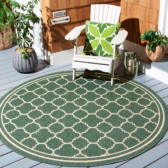 Safavieh Courtyard Alina Geometric Quatrefoil Indoor/Outdoor Area Rug, Dark Green/Beige, 6'7" x 6'7" Round