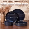 thumbnail image 4 of Onader 8-Piece Stoneware Dinnerware Set, Striped Reactive Glaze Plates and Bowls Sets for Restaurant, Starry Blue, 4 of 9