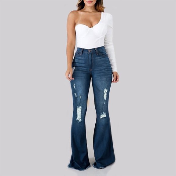 Aayomet High Waisted Jeans For Women Women's High Waist Cargo Jeans Flap Pocket Wide Leg Denim Pants,Dark Blue L