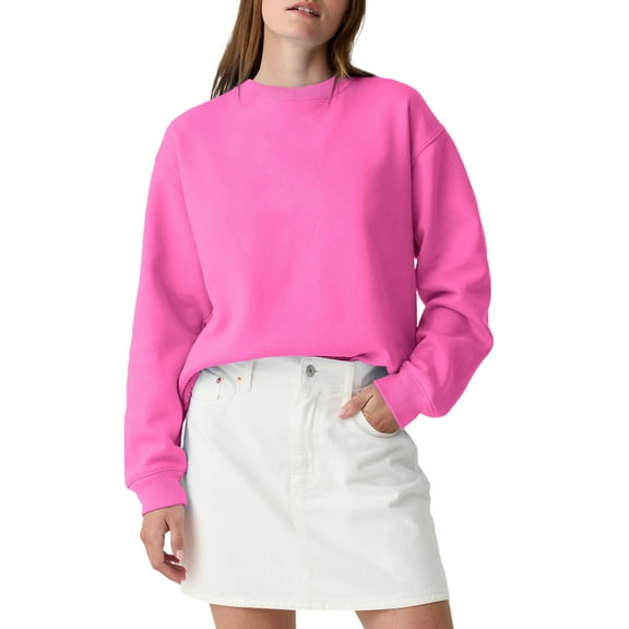 Women's Bonbon Solid Fleece Lined Drop Shoulder Terry Sweatshirt