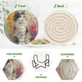 thumbnail image 3 of 6 Pcs Drink Coasters with Holder 3.94in Woven Coasters for Drinks Charming Hairy Cat Coaster Set for Protection Table, 3 of 7