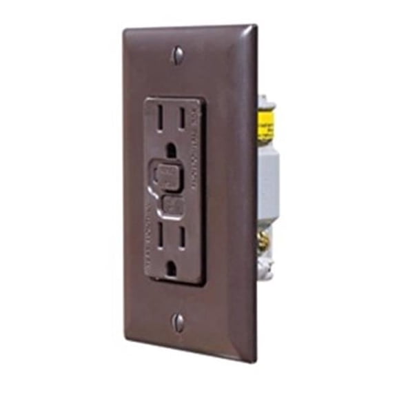 S805 AC Dual GFCI Outlet with Cover Plate - Brown