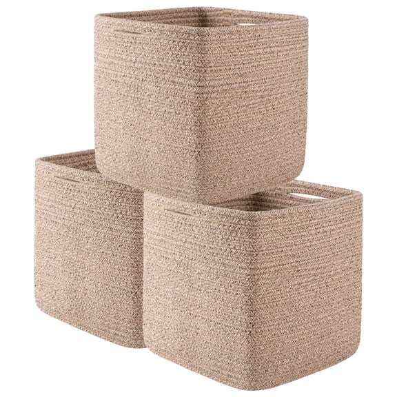 HLAOLA 3-Pack 20L Woven Baskets, Square Cotton Rope Baskets for Organizing, for Living Room Bedroom Bathroom