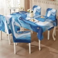thumbnail image 2 of TSOVTHRID Blue Golden Marble Print Dining Table and Seat Covers Water Resistant Dining Seat Covers High Stretch Fitted Tablecloth with Dining Chairs Fits for Room Hotel Party Decor, Set of 5, 2 of 7