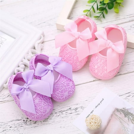 

SUPERHOMUSE Baby Girl Breathable Anti-Slip Shoes With Bowknot Casual Sneakers Toddler Soft Soled First Walkers 0-18 Months