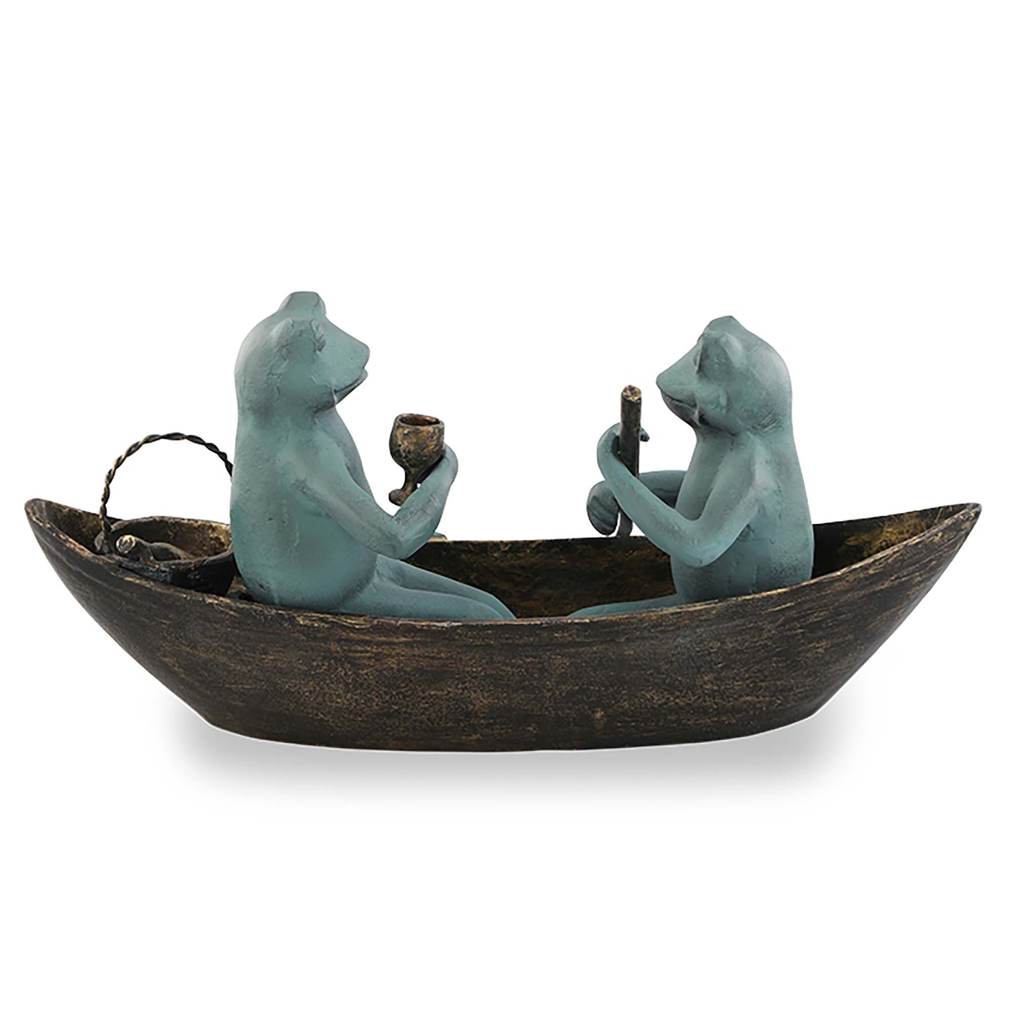 Rowboat Picnic Frogs Verdigris Green Metal Garden Sculpture