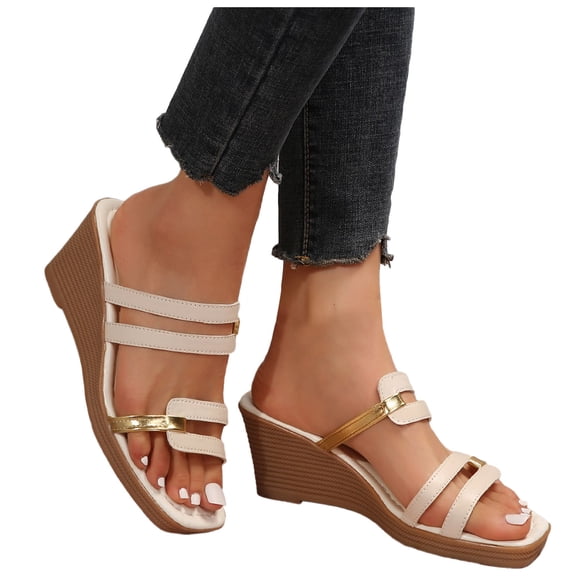 IUJSOY Womens Slip on Wedges Sandals Slides Platform Square Open Toe Summer Dressy Mules Shoes