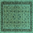 thumbnail image 1 of Ahgly Company Machine Washable Indoor Square Oriental Turquoise Blue Traditional Area Rugs, 5' Square, 1 of 4