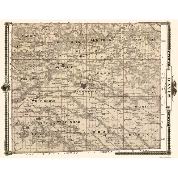 Historic County Map - Davis County Iowa - Andreas 1875 - 23 x 29.48 - Vintage Wall Art