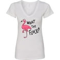 thumbnail image 3 of Inktastic What the Flock? Funny Flamingo Women's V-Neck T-Shirt, 3 of 5