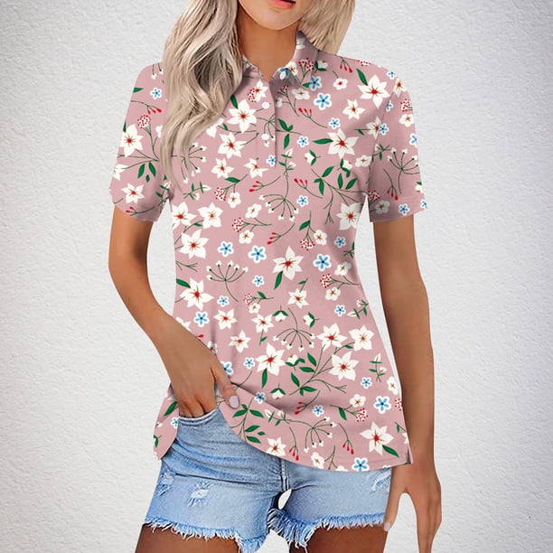 Fiudx Ofertas y Liquidaciones Blusa con Botones y Cuello Vuelto de Manga Corta con Estampado Cómodo E Informal para Mujer a La Moda
